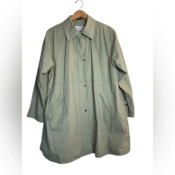 London Fog Light Green Women’s Trench Coat Detachable Hood Medium Raincoat Long - Picture 1 of 12